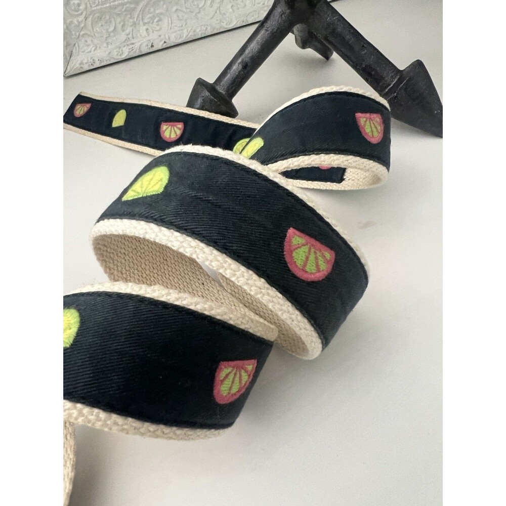 J.Crew S/M Canvas Belt Navy Lime Fruit Embroidered Preppy Summer